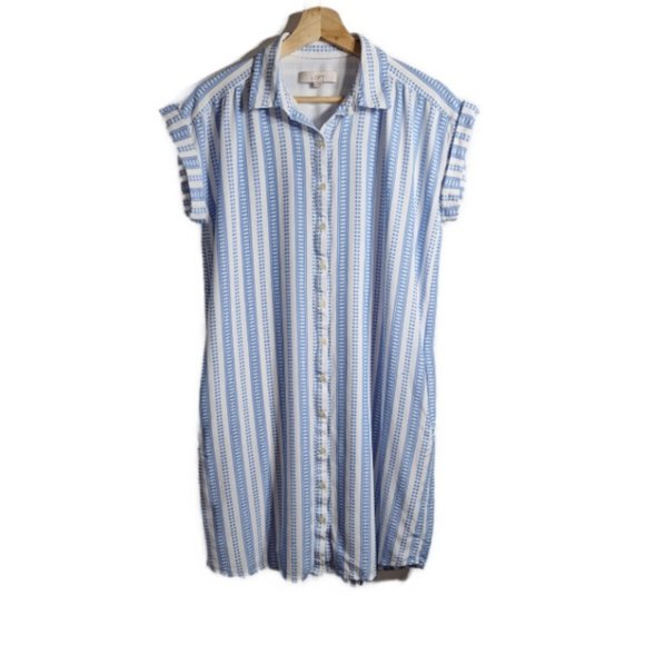 Loft White n Blue Dress with Pockets Size Small - Picture 2 of 7